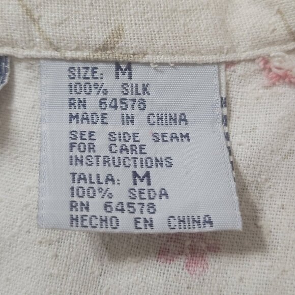 SILK EXCHANGE Vintage 90's 100% Silk Floral Print Button Front Midi Dress sz M - Picture 7 of 8